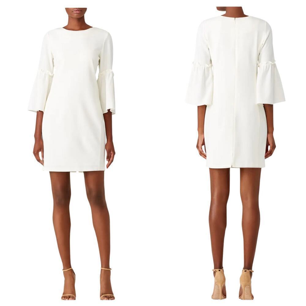 Amanda Uprichard Dress Lantern Sleeve Mini Sheath Party 3/4 Sleeve White Cream